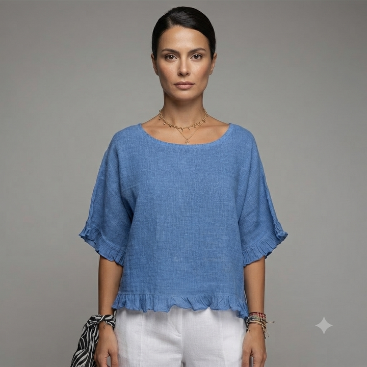 Capri Frayed Hem Linen Top