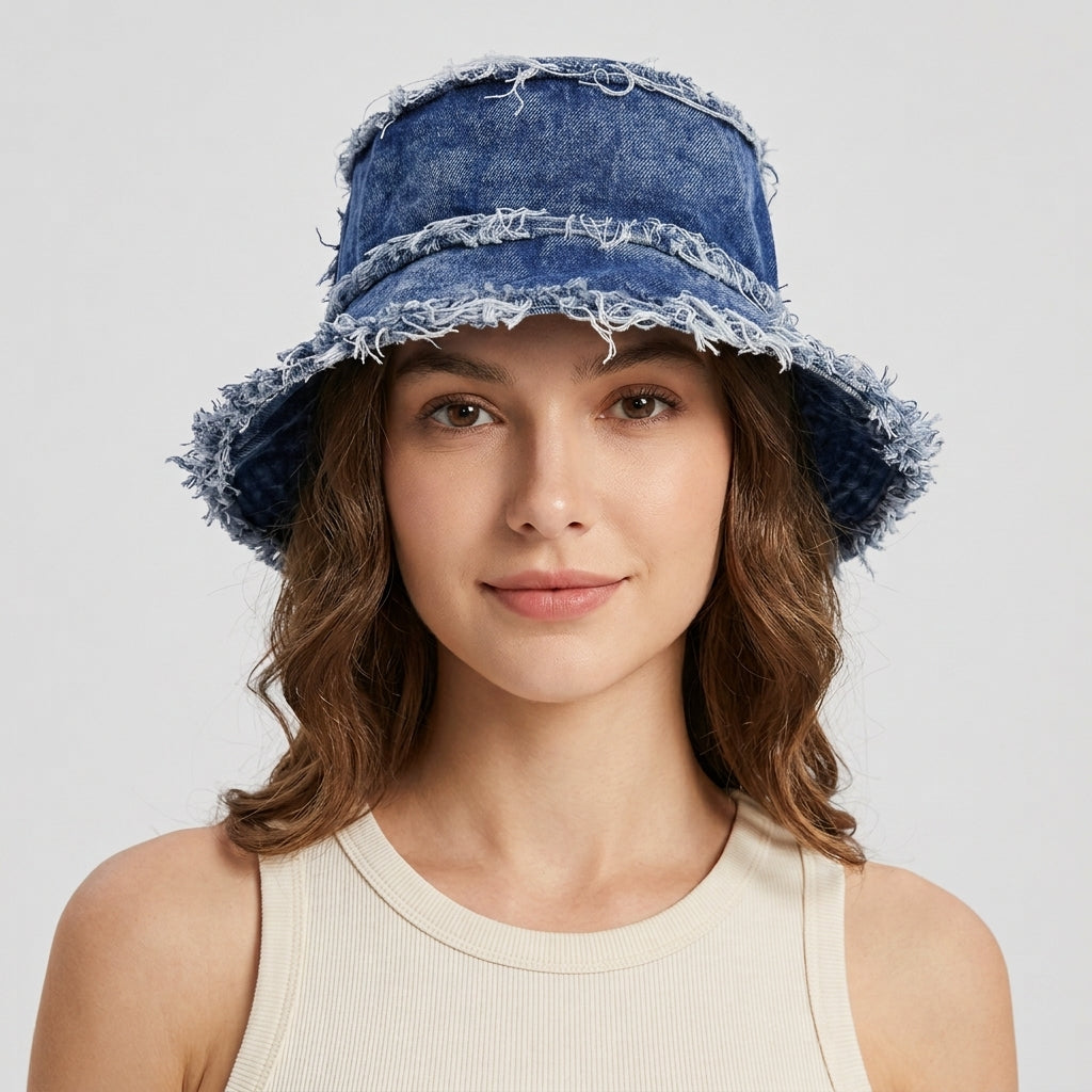 Frankie Frayed Denim Bucket Hat