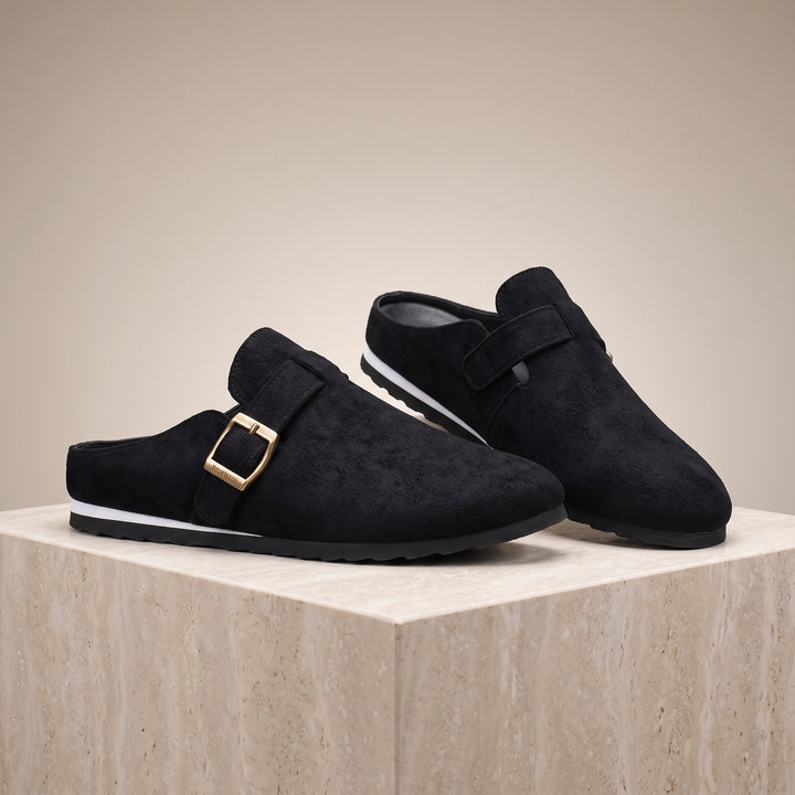 Luca Suede Buckle Clog Mule