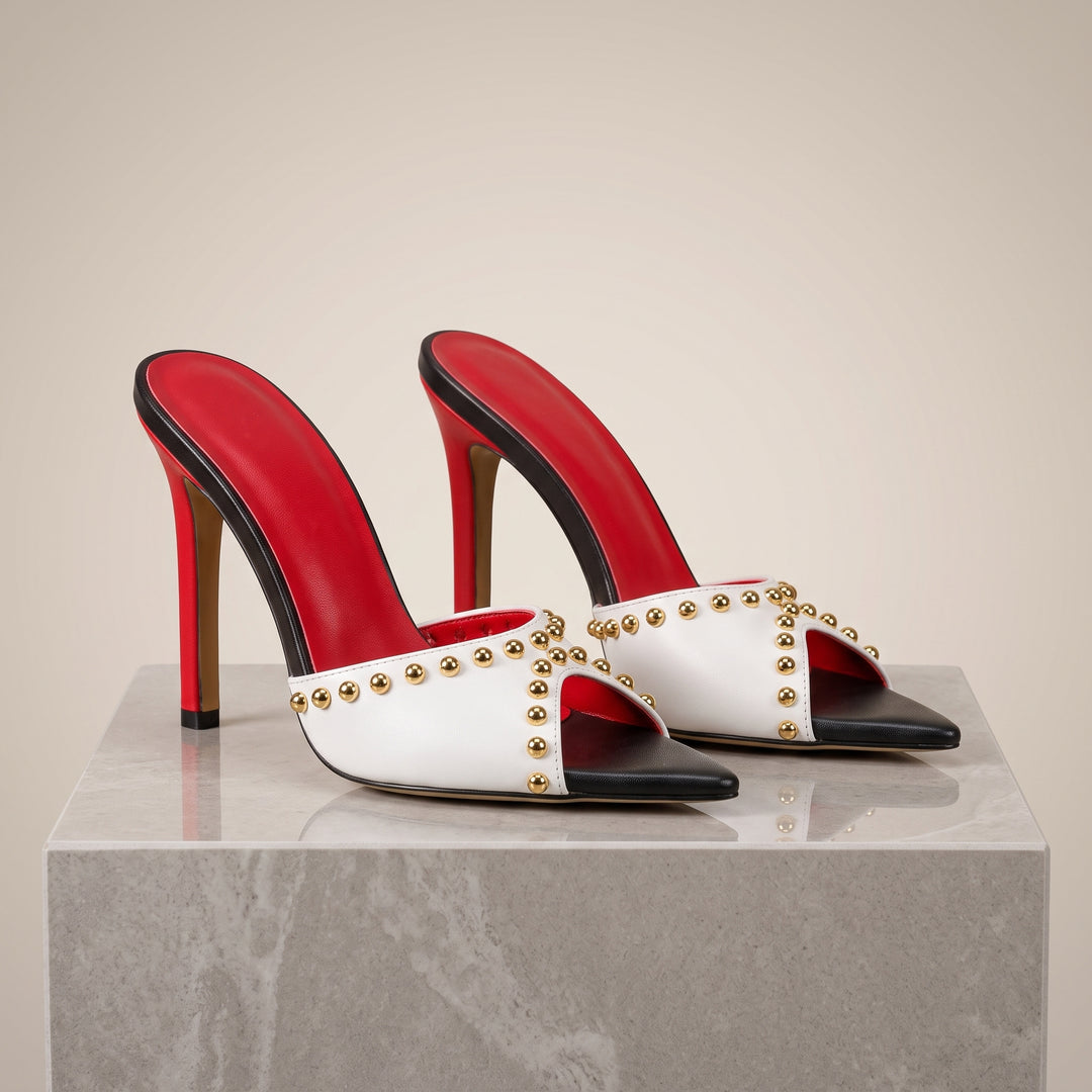 Roma Studded Leather Mule Heel