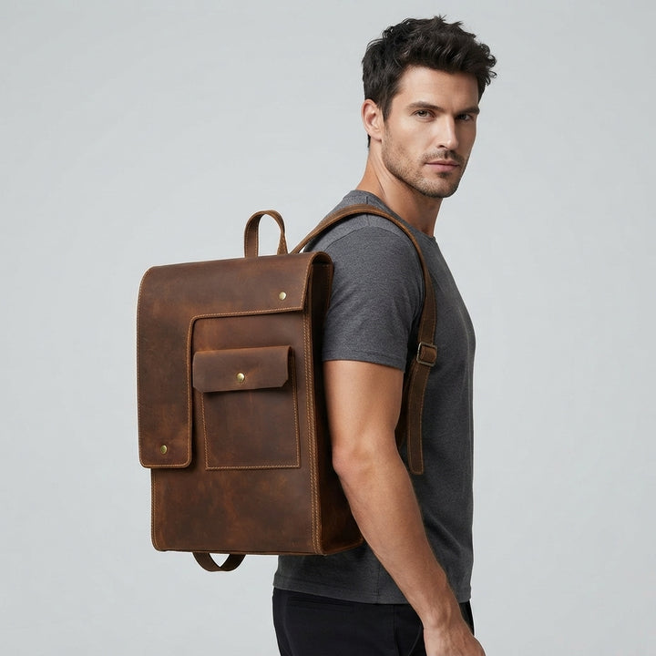 Wesley Leather Flap Backpack