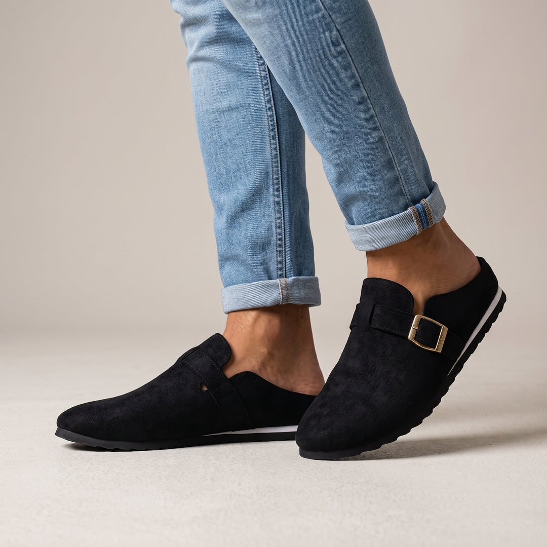 Luca Suede Buckle Clog Mule