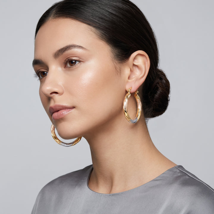 Ophelia Twisted Tri-Tone Hoops