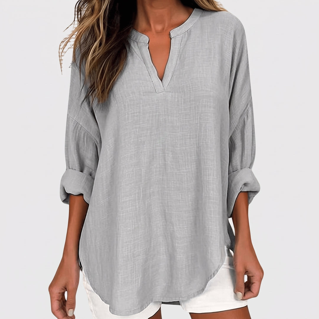 Noelle Linen Split Neck Blouse
