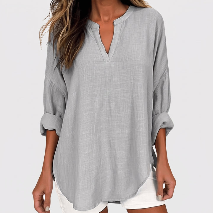 Noelle Linen Split Neck Blouse