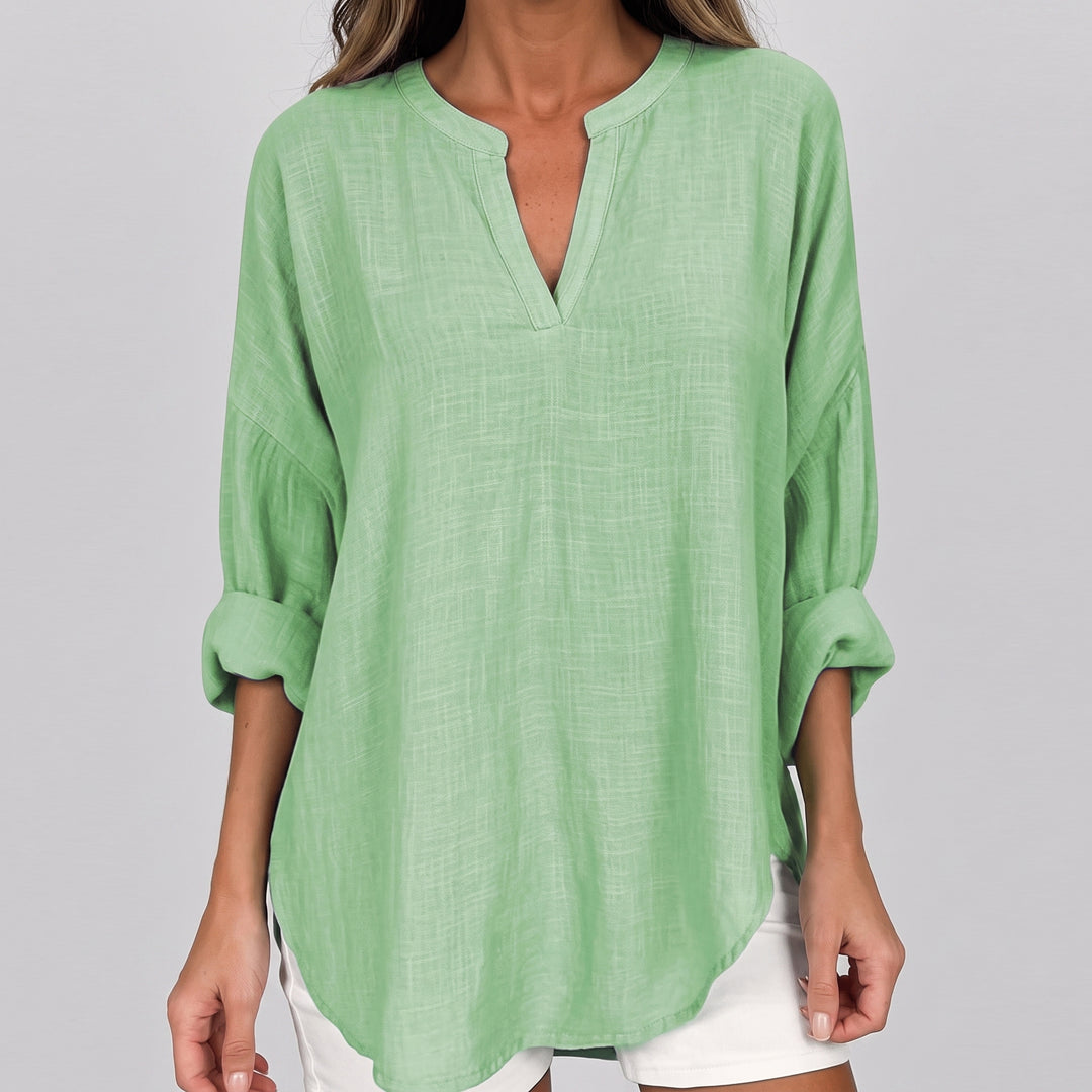 Noelle Linen Split Neck Blouse