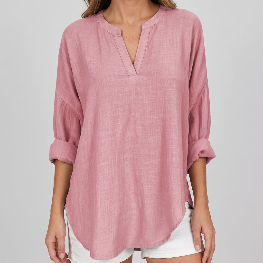 Noelle Linen Split Neck Blouse