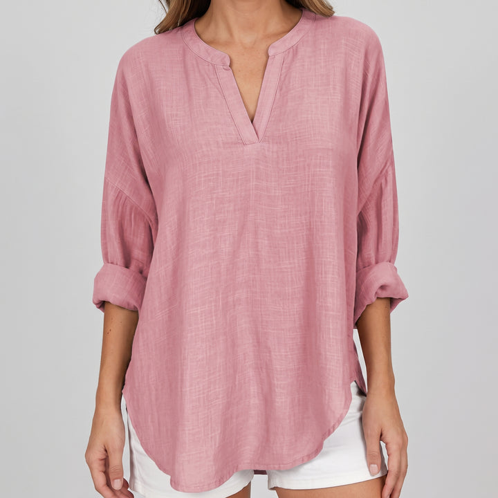 Noelle Linen Split Neck Blouse