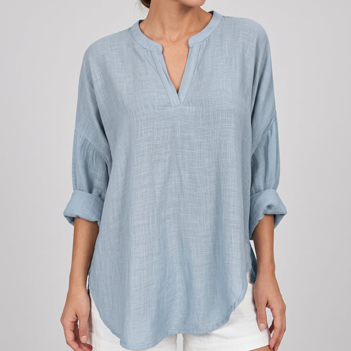 Noelle Linen Split Neck Blouse