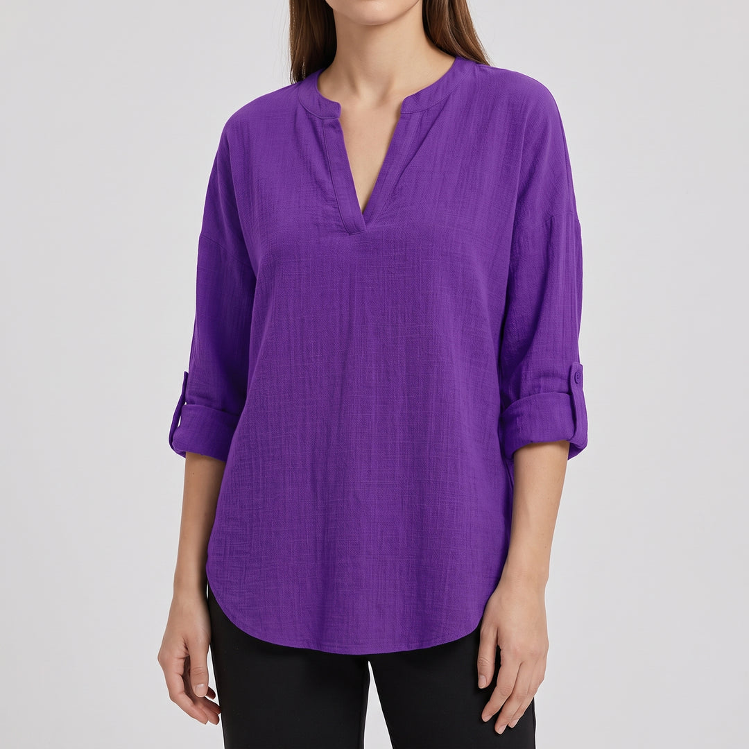 Noelle Linen Split Neck Blouse