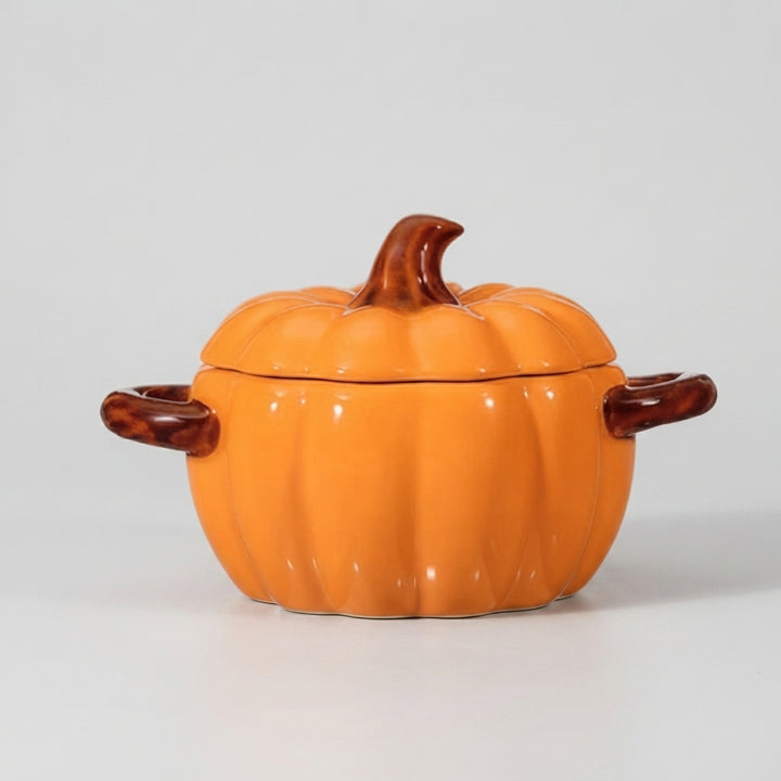 Harvest | Halloween Ceramic Pumpkin Oven Safe Casserole Pot With Lid