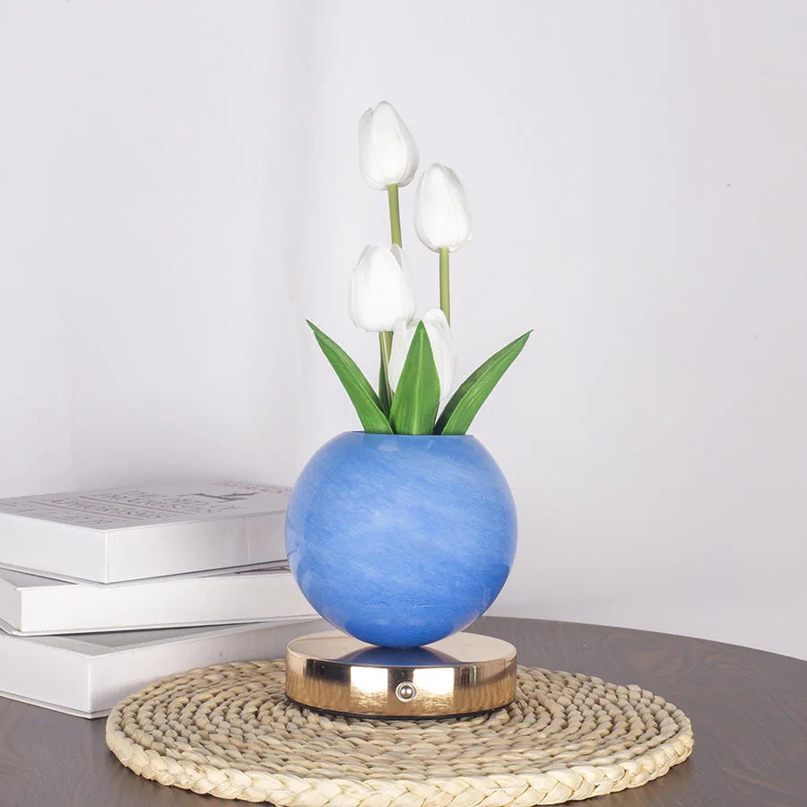 Fara | Decorative Tulip Flower Lamp with Pink Round Base and Metal Stand