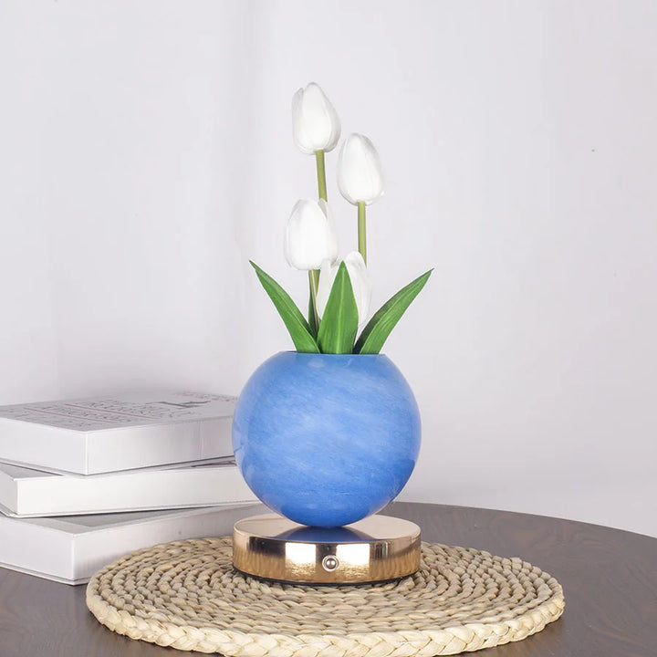 Fara | Decorative Tulip Flower Lamp with Pink Round Base and Metal Stand