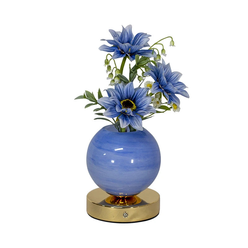 Fara | Decorative Tulip Flower Lamp with Pink Round Base and Metal Stand