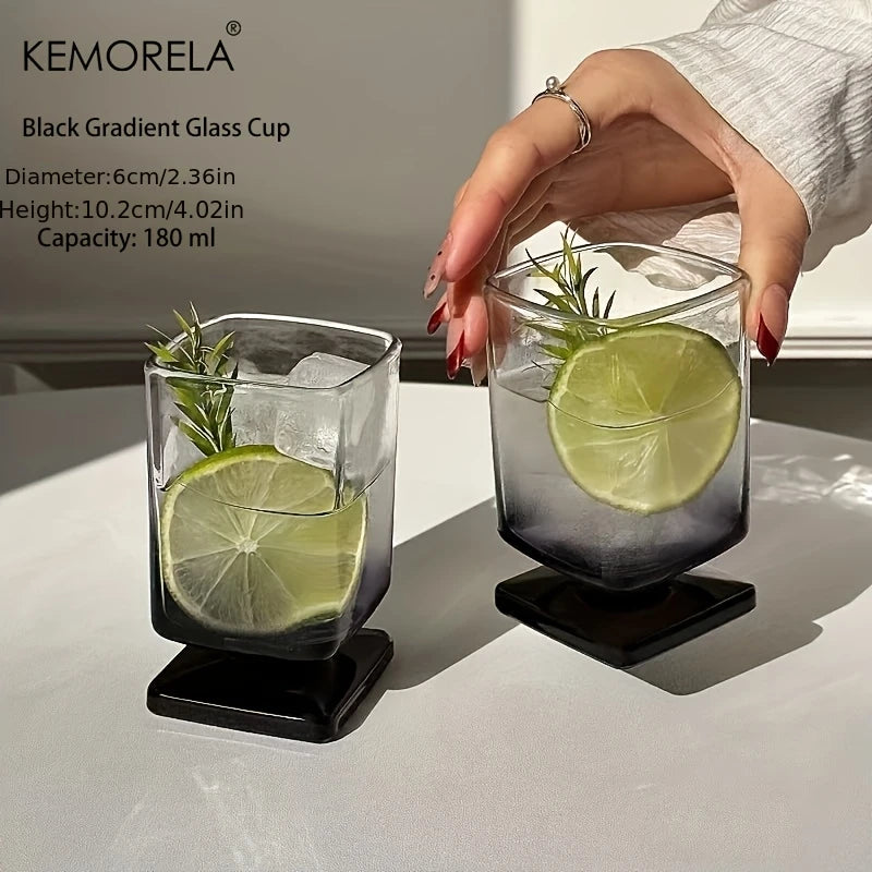 Helo | Black Gradient Glass Cup with Modern Square Base and 180ml Capacity