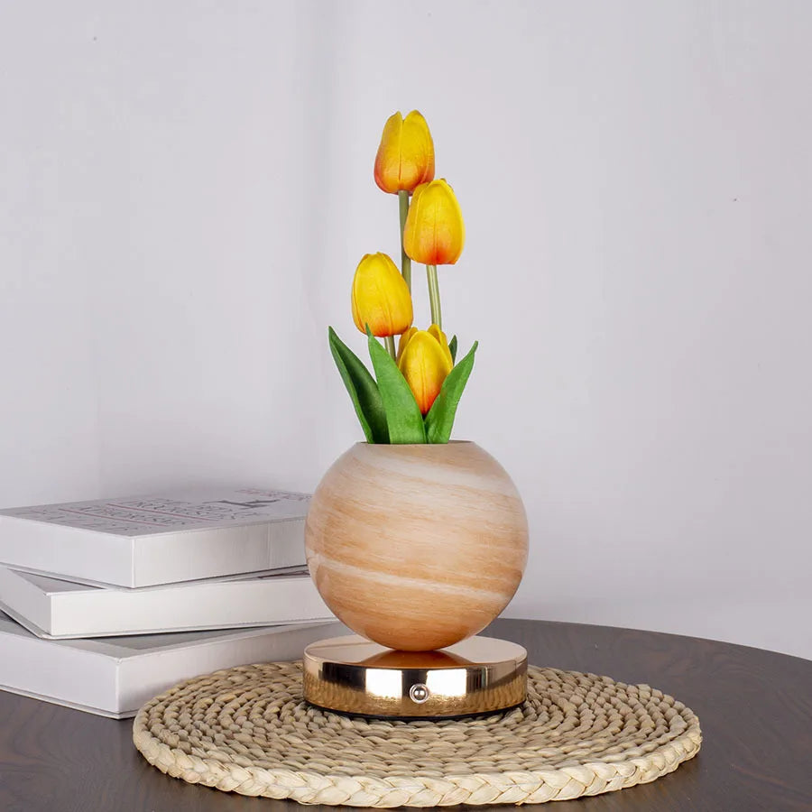 Fara | Decorative Tulip Flower Lamp with Pink Round Base and Metal Stand