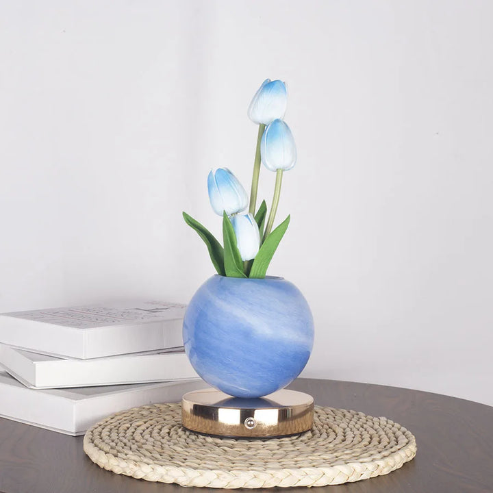 Fara | Decorative Tulip Flower Lamp with Pink Round Base and Metal Stand