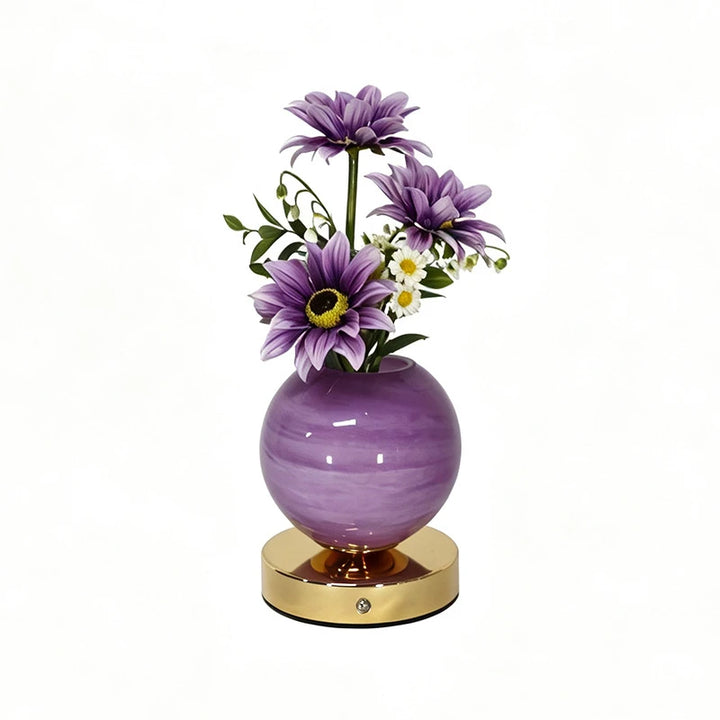 Fara | Decorative Tulip Flower Lamp with Pink Round Base and Metal Stand
