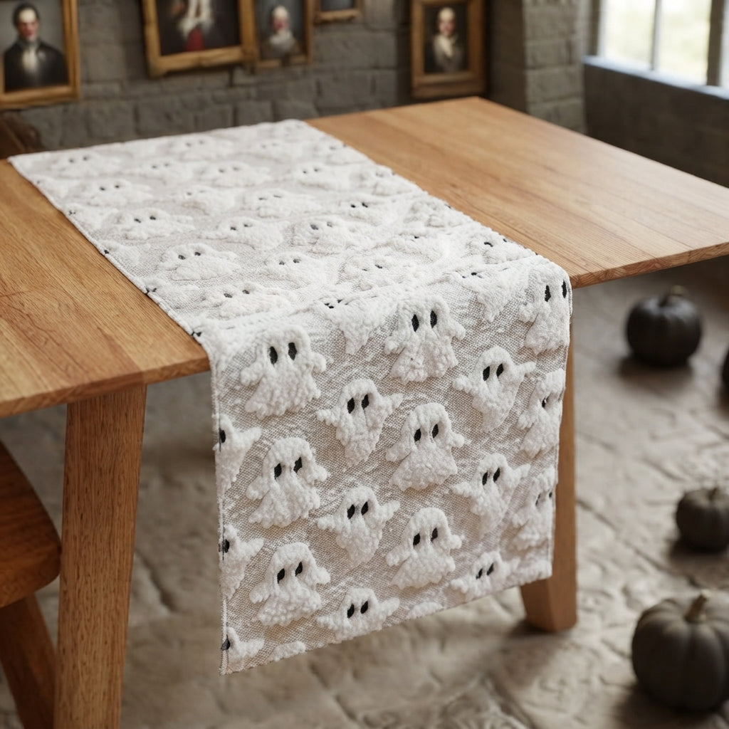 Elara | Polyester Cotton Embroidered Ghost Table Runner
