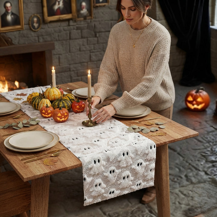Elara | Polyester Cotton Embroidered Ghost Table Runner