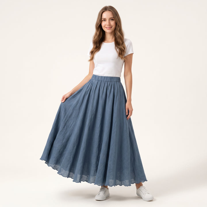 Elena Linen Flowing Maxi Skirt