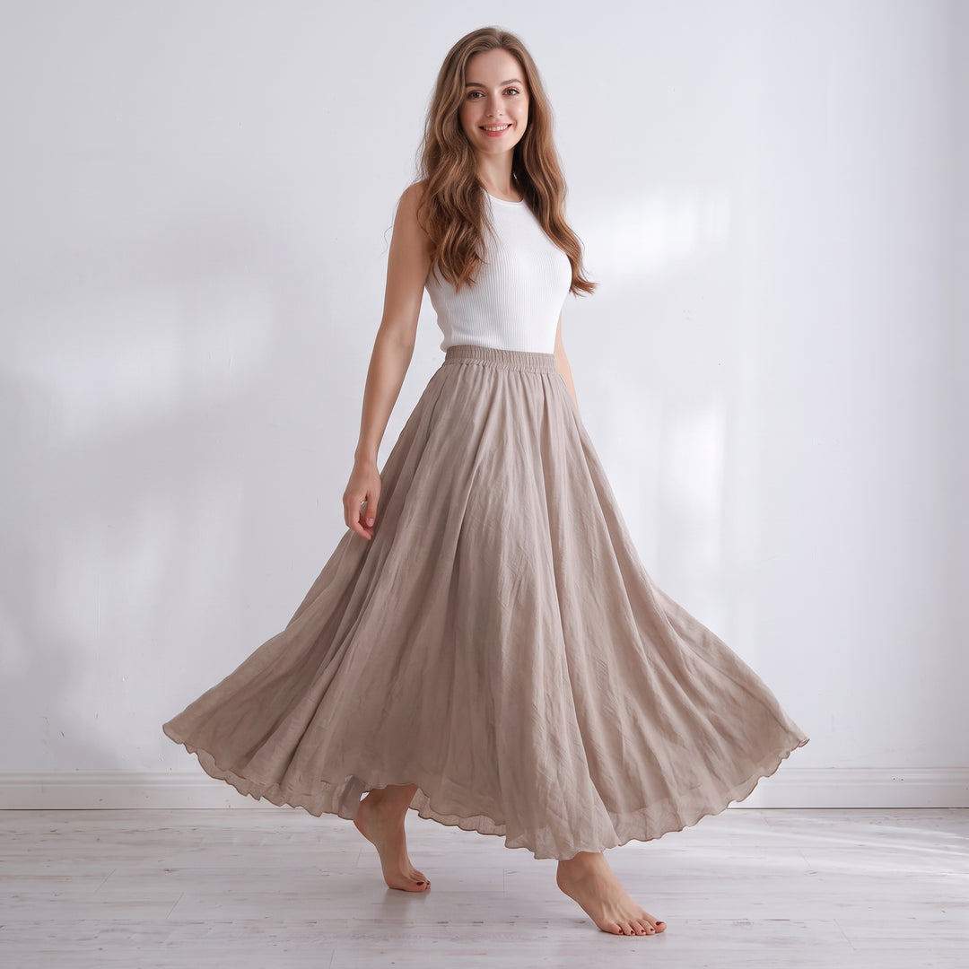 Elena Linen Flowing Maxi Skirt