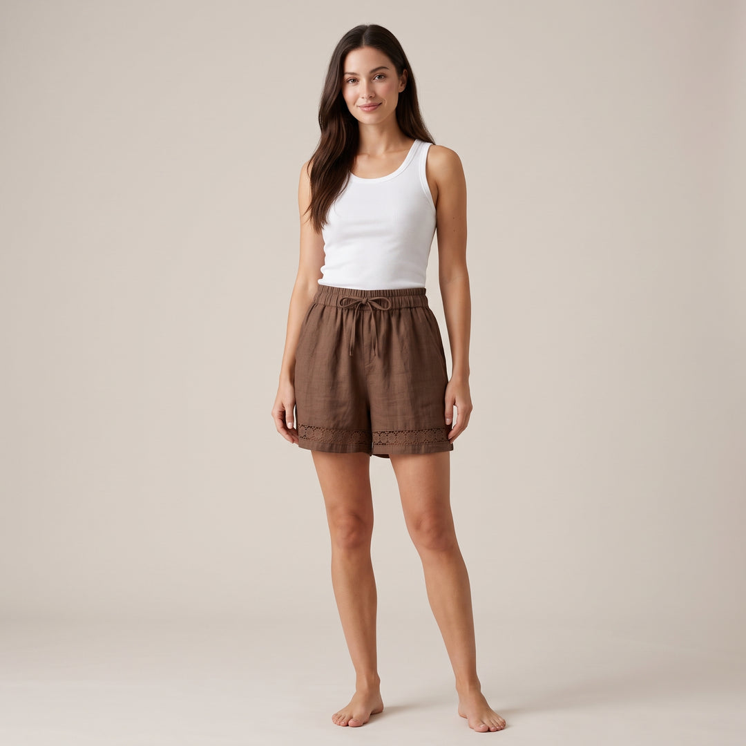 Isla Lace Trim Linen Shorts