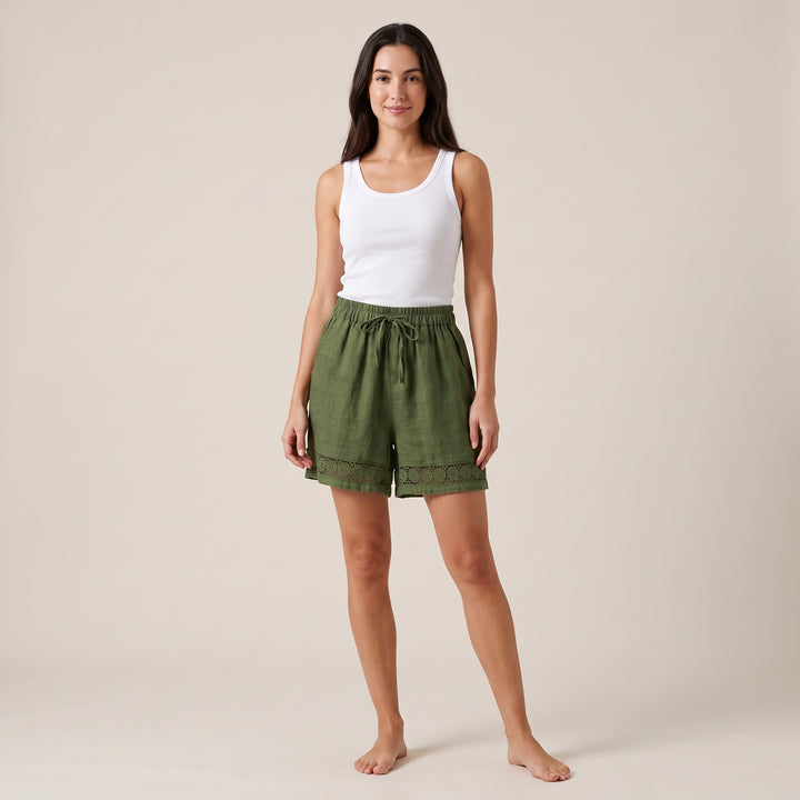 Isla Lace Trim Linen Shorts