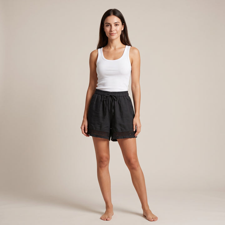 Isla Lace Trim Linen Shorts