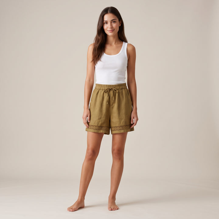 Isla Lace Trim Linen Shorts