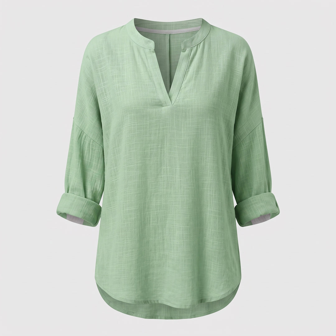 Noelle Linen Split Neck Blouse