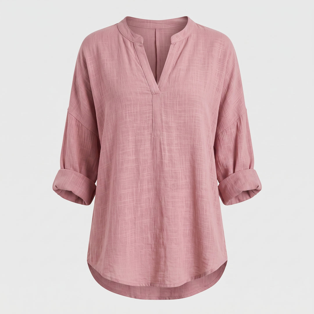 Noelle Linen Split Neck Blouse