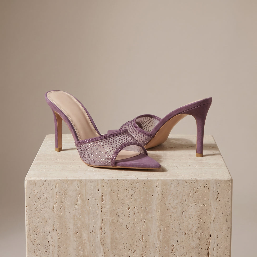 Vivienne Mesh Crystal Mule Heel