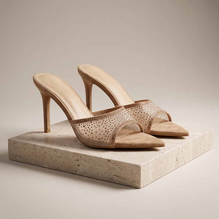 Vivienne Mesh Crystal Mule Heel