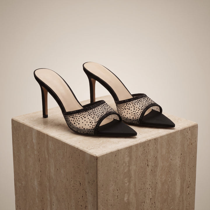 Vivienne Mesh Crystal Mule Heel