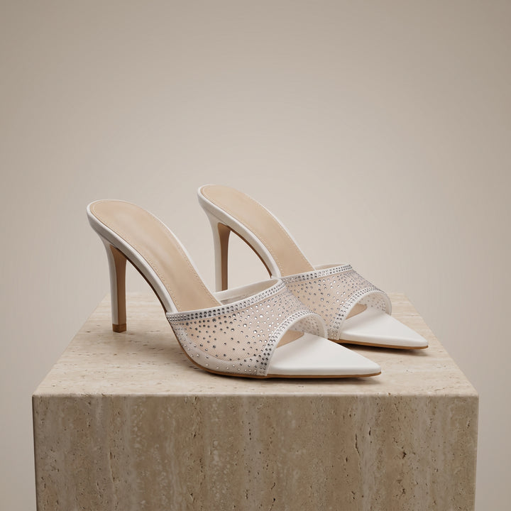 Vivienne Mesh Crystal Mule Heel