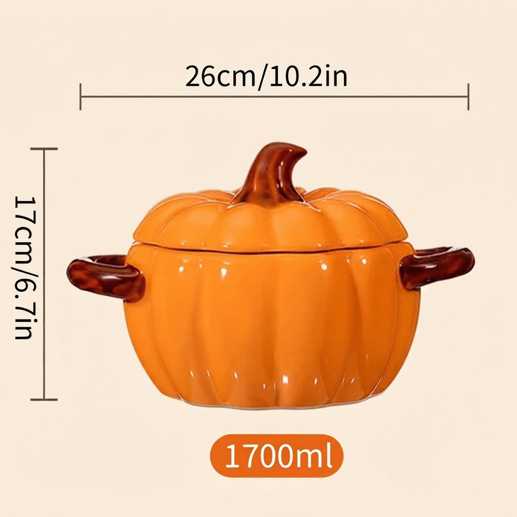 Harvest | Halloween Ceramic Pumpkin Oven Safe Casserole Pot With Lid