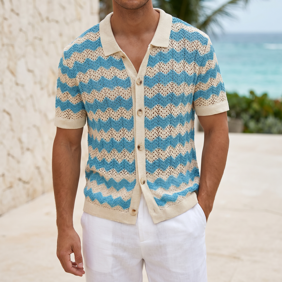 Enzo Wave Crochet Knit Shirt