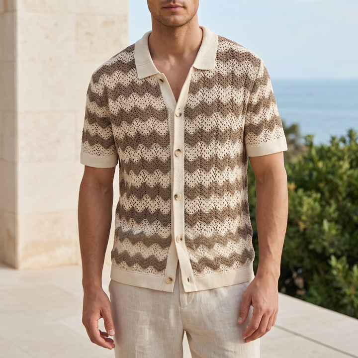 Enzo Wave Crochet Knit Shirt