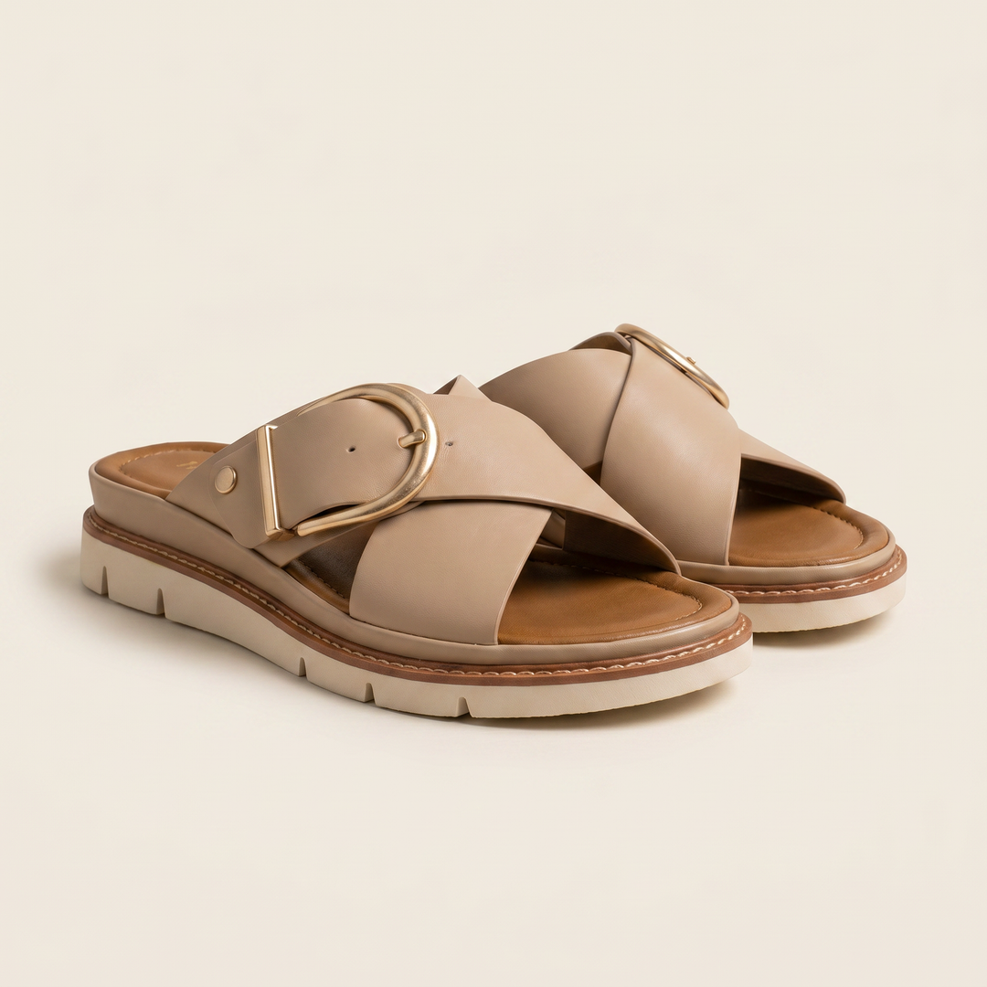Elodie Buckle Leather Slide Sandal