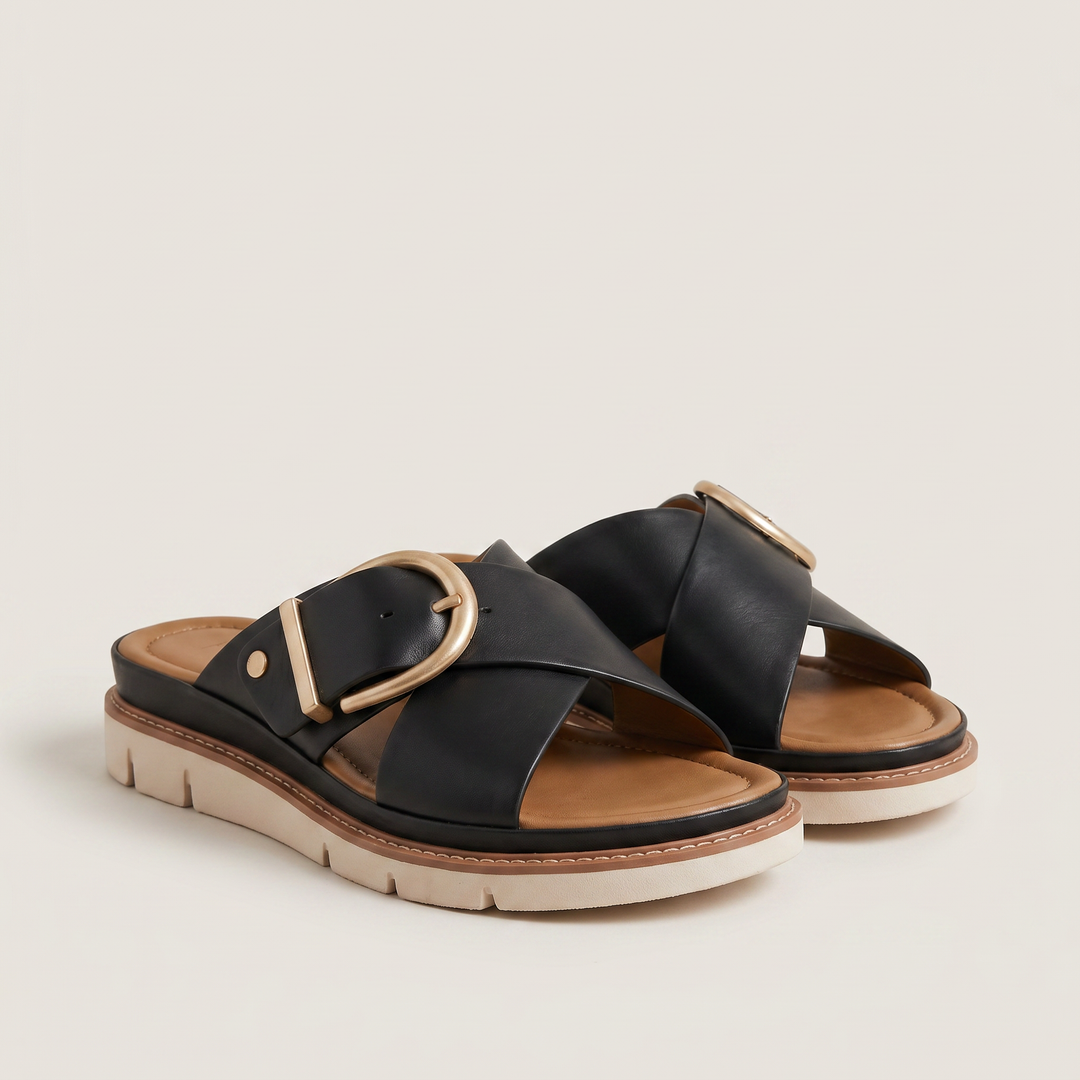 Elodie Buckle Leather Slide Sandal