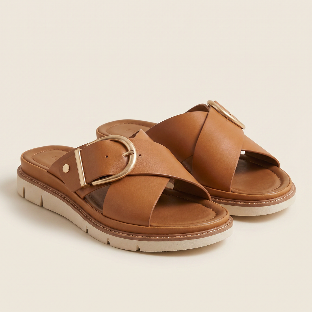 Elodie Buckle Leather Slide Sandal