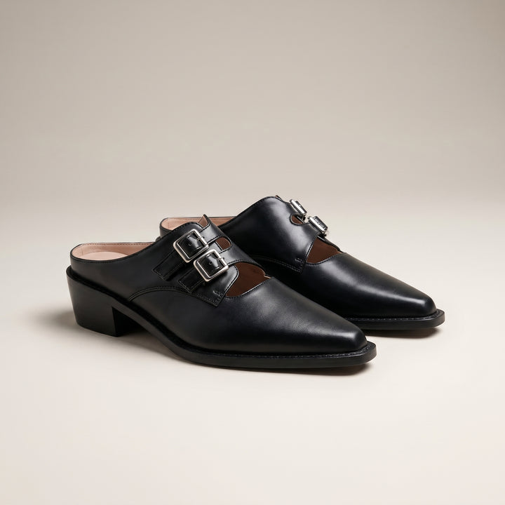 Adeline Double Strap Heeled Mule