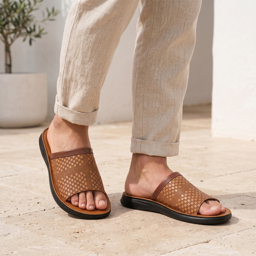 Santino Woven Leather Slide Sandal