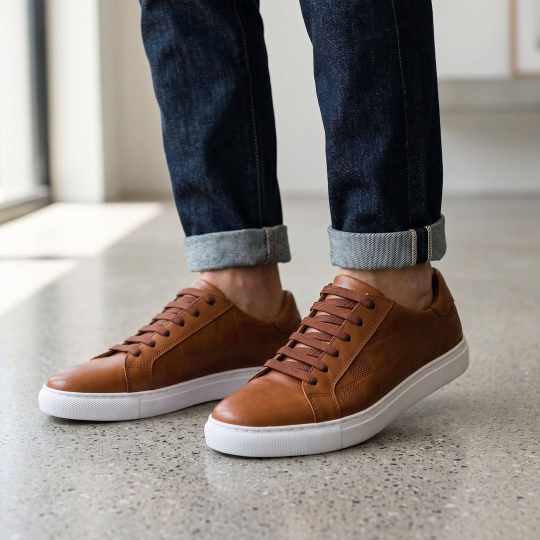 Luca Checker Leather Low Top Sneaker