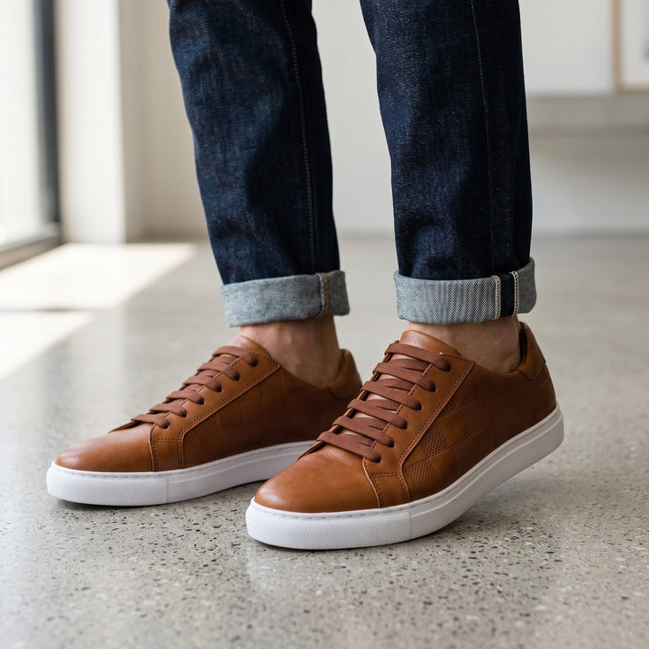 Luca Checker Leather Low Top Sneaker