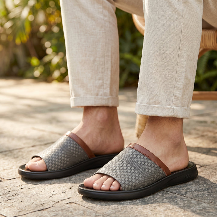 Santino Woven Leather Slide Sandal