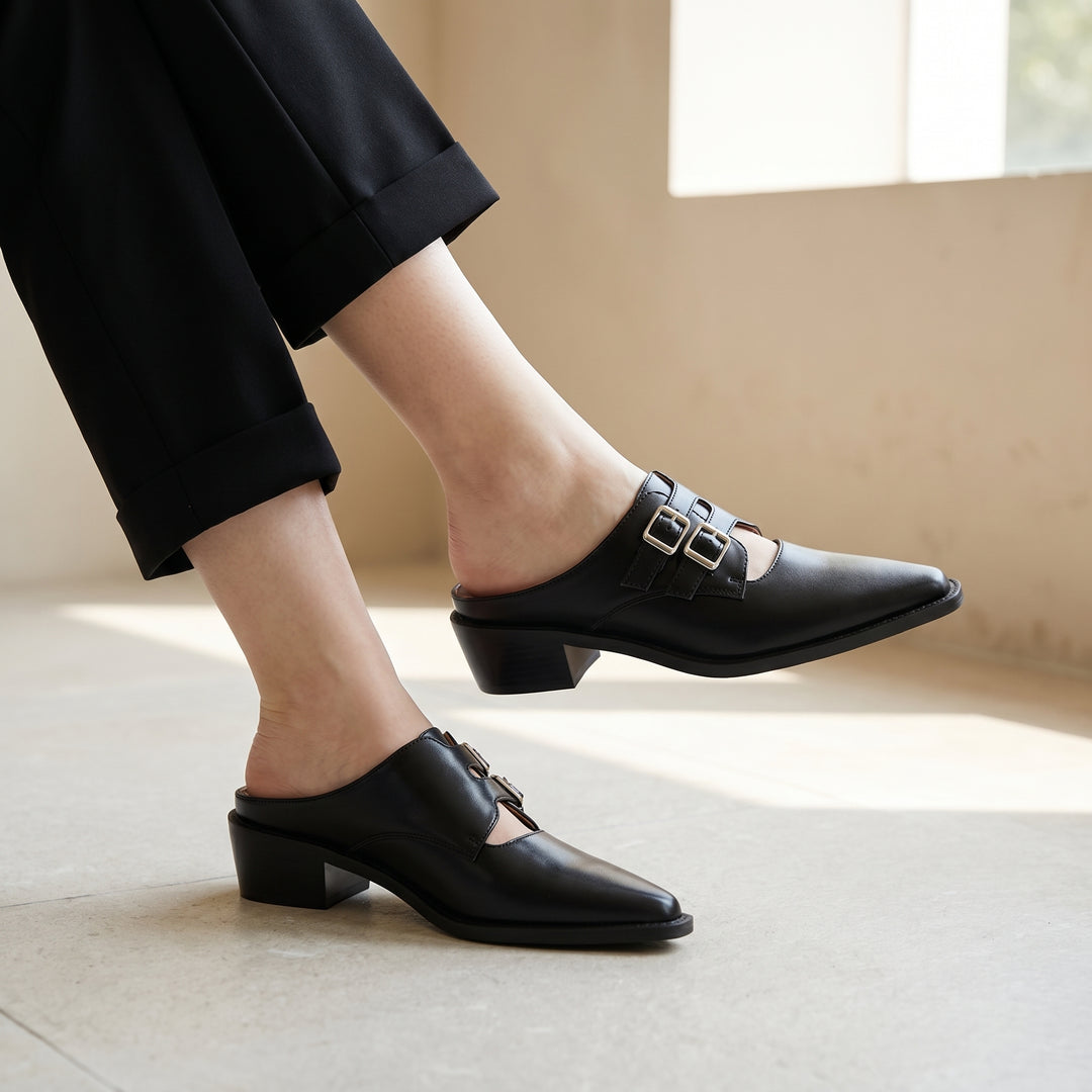 Adeline Double Strap Heeled Mule