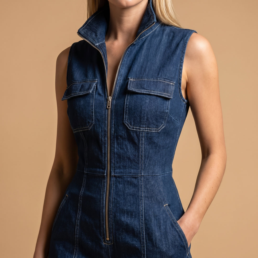 Livia Zip Front Denim Jumpsuit
